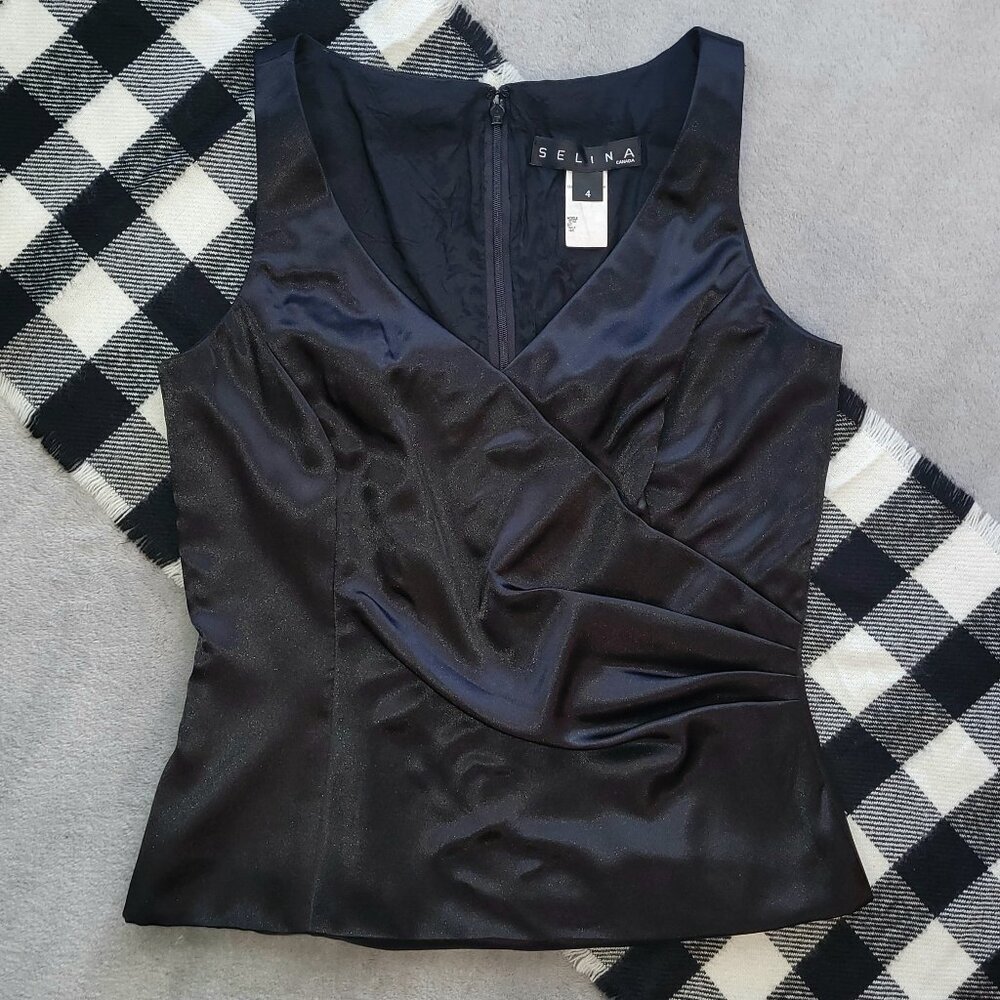 4 | Selina | Shiny Pleated V-Neck Sleeveless Blouse